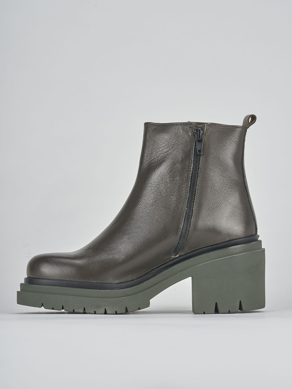High heel ankle boots heel 5 cm green leather