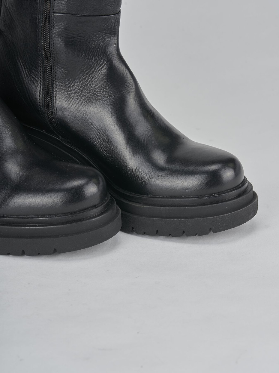 Botas de tacón alto tacón 5 cm negro cuero