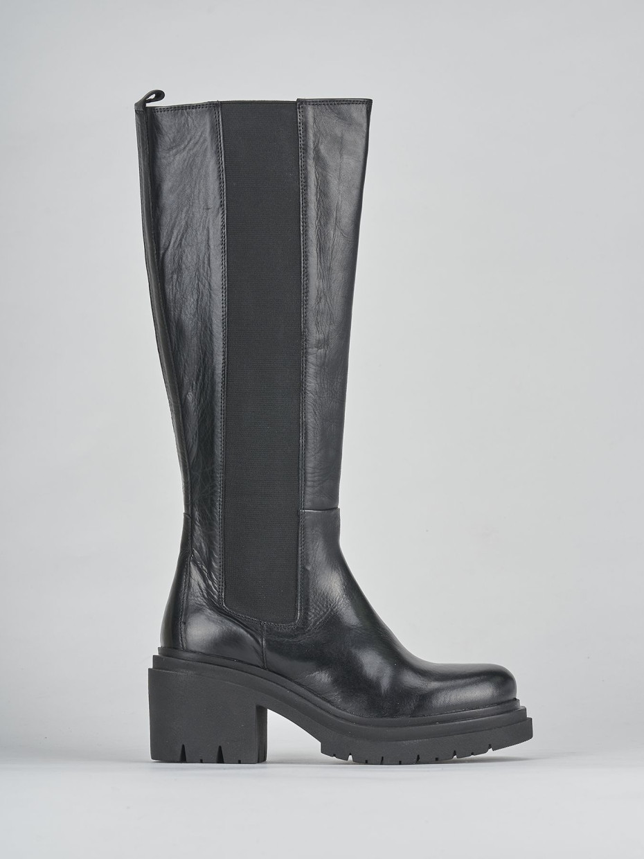 Botas de tacón alto tacón 5 cm negro cuero
