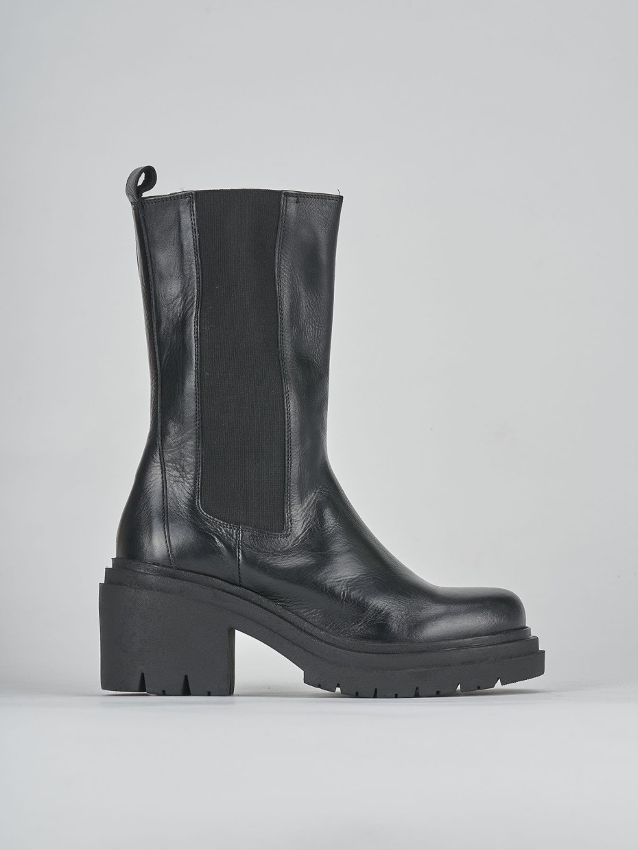 High heel ankle boots heel 5 cm black leather