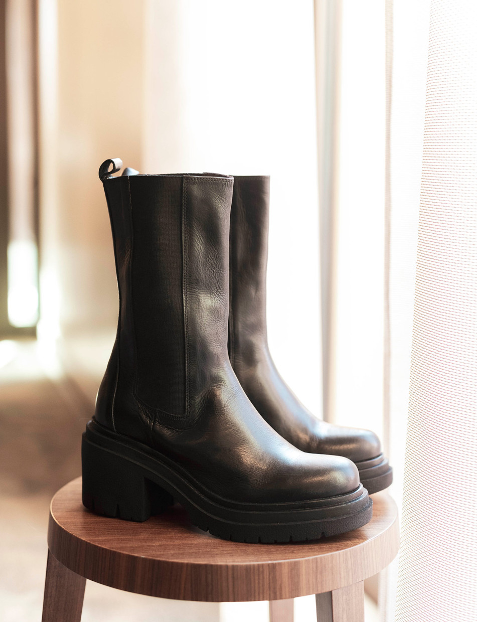 High heel ankle boots heel 5 cm black leather