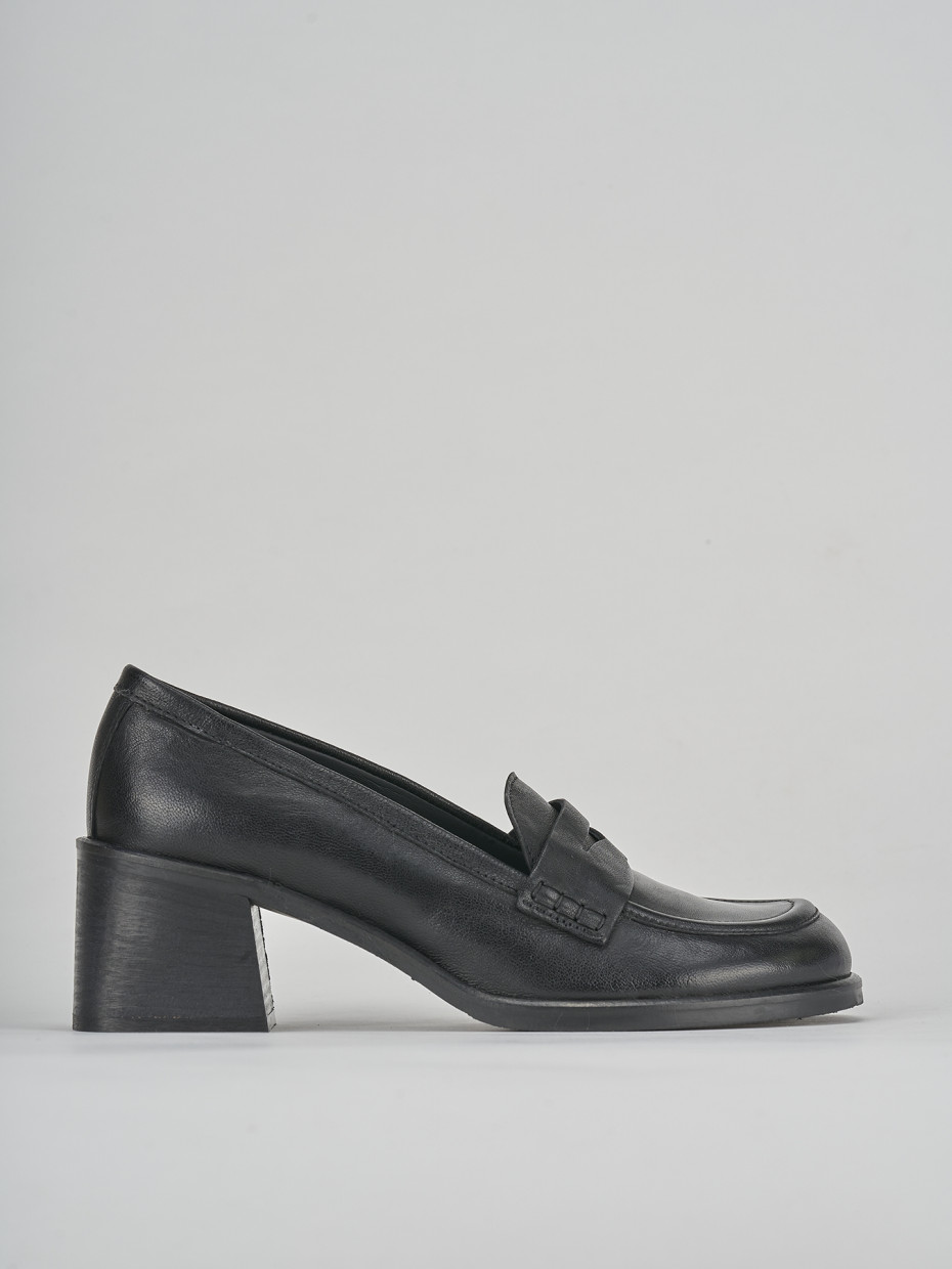 Mocasines tacón 5 cm negro cuero