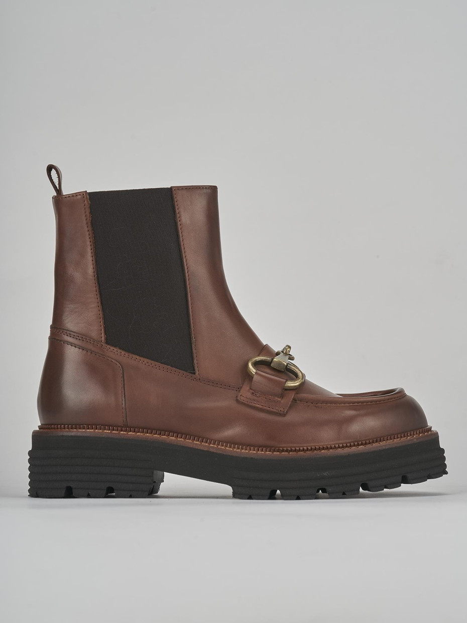 Botines de tacón bajo tacón 3 cm marrón cuero