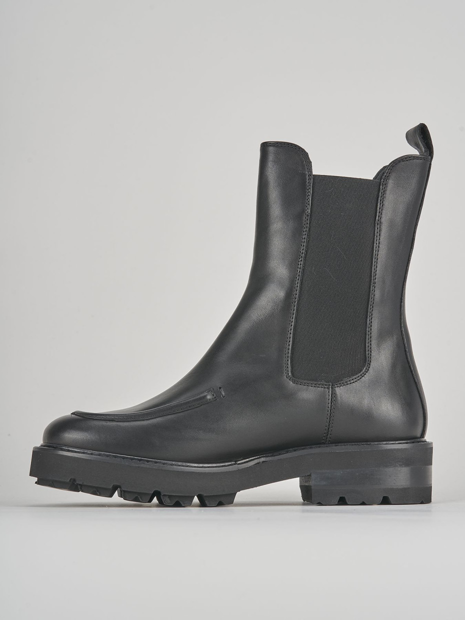 Botines de tacón bajo tacón 1 cm negro cuero