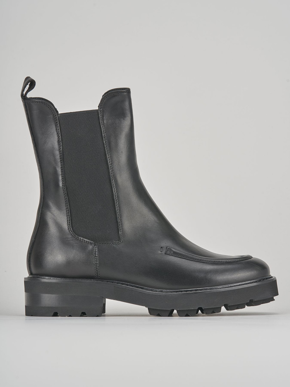 Botines de tacón bajo tacón 1 cm negro cuero