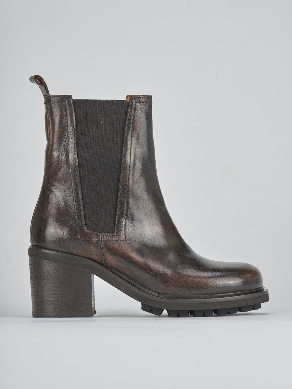 High heel ankle boots heel 5 cm dark brown leather