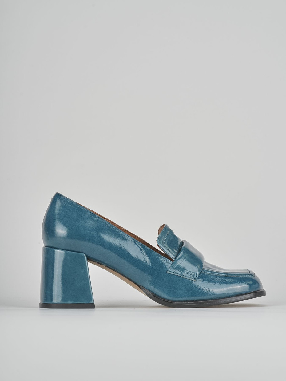 Mocasines tacón 5 cm azul cuero