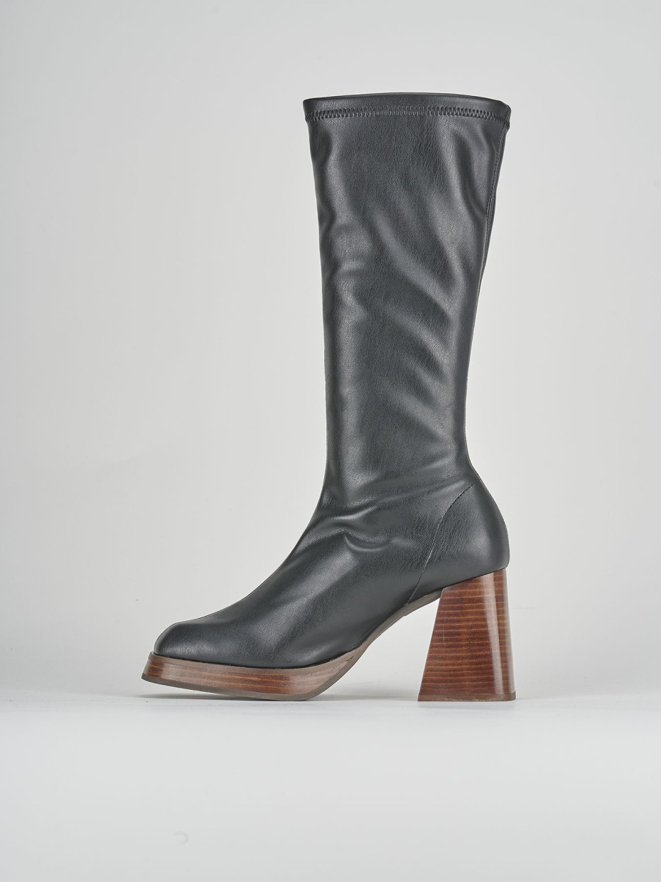 High heel boots heel 8 cm black leather