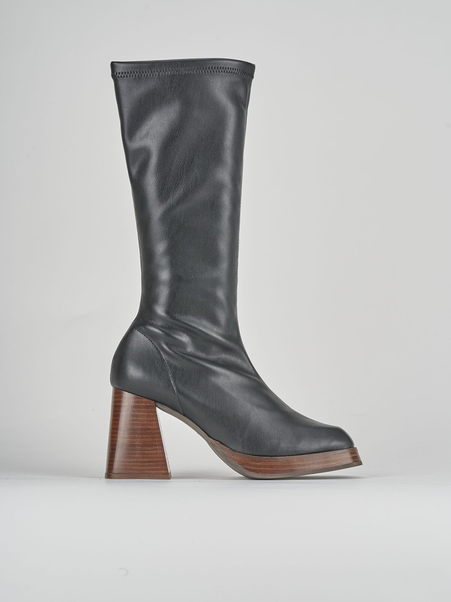 High heel boots heel 8 cm black leather