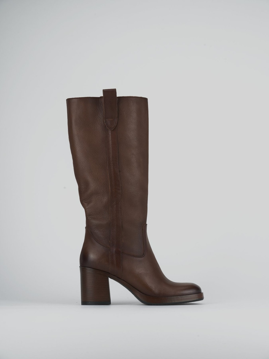 Botas de tacón alto tacón 8 cm marrón cuero