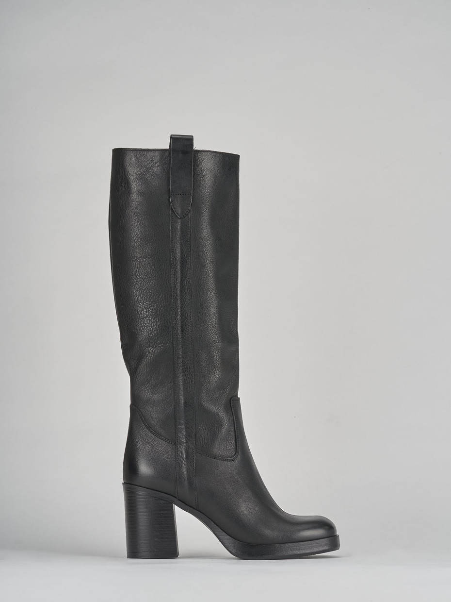 Botas de tacón alto tacón 8 cm negro cuero