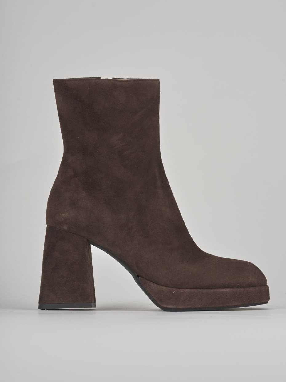 High heel ankle boots heel 7 cm dark brown suede