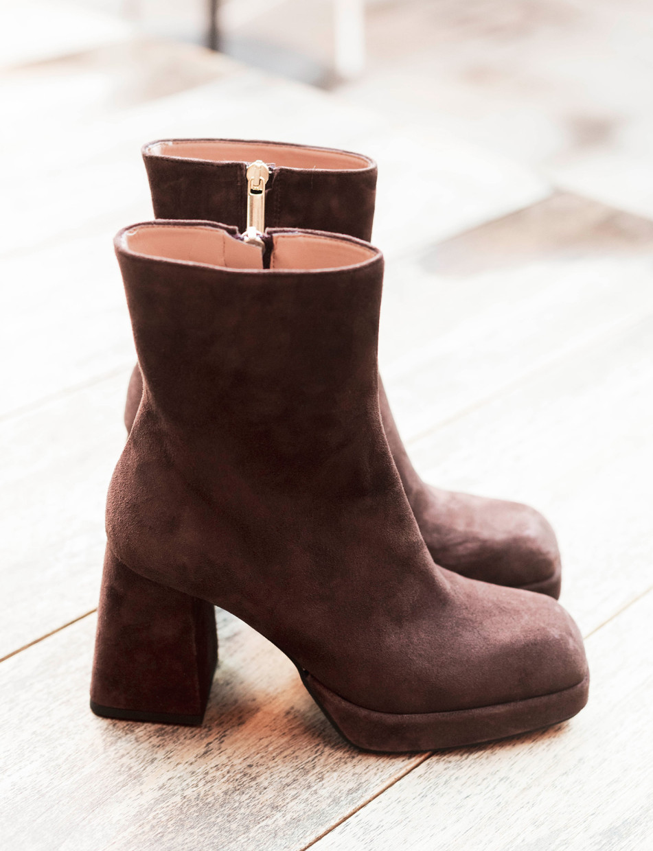 High heel ankle boots heel 7 cm dark brown suede