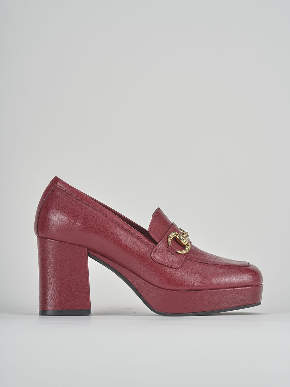 Mocasines tacón 7 cm burdeos cuero