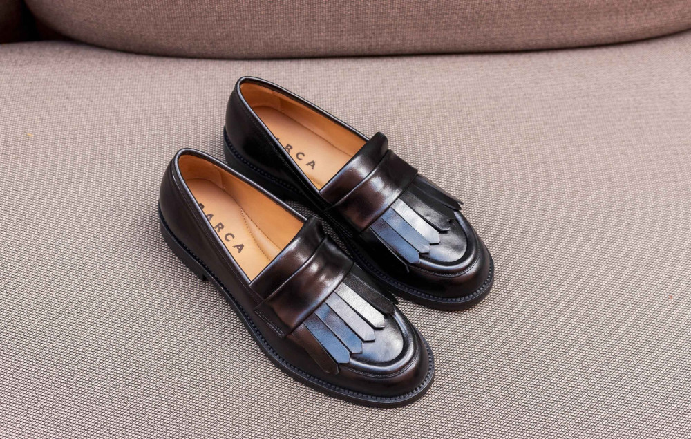Mocasines tacón 1 cm negro cuero