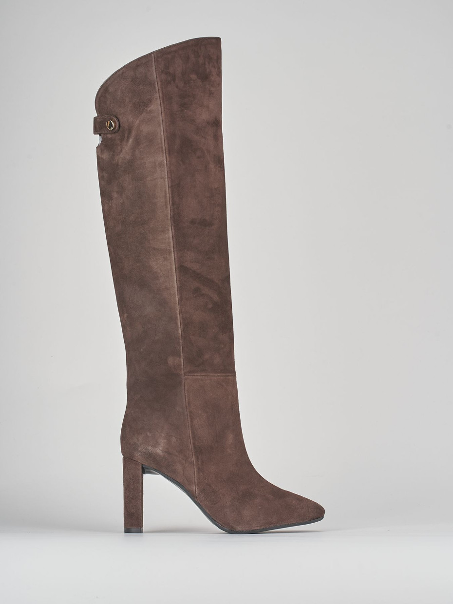 Botas de tacón alto tacón 8 cm marrón oscuro ante