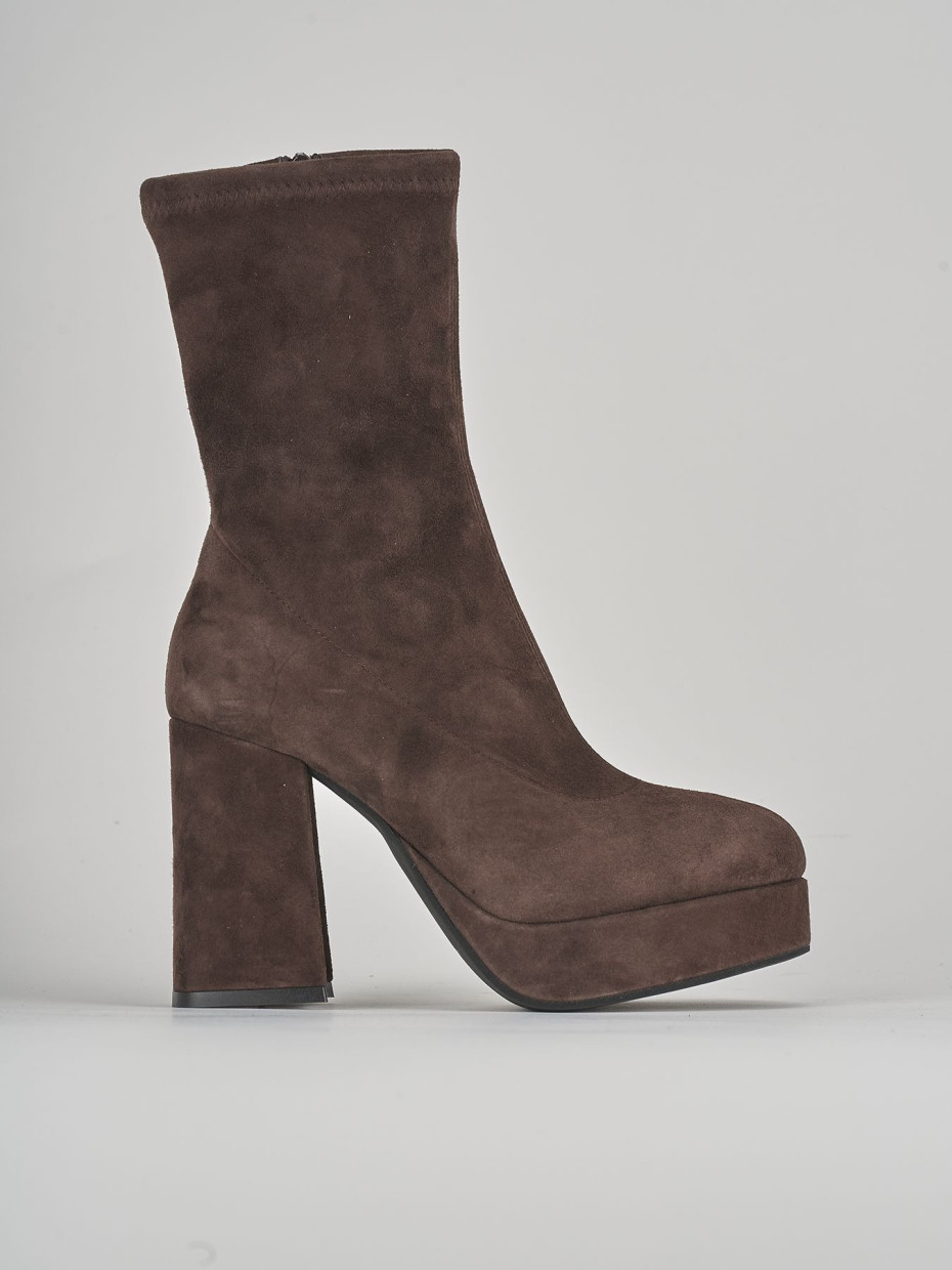 Botines de tacón alto tacón 8 cm marrón oscuro ante