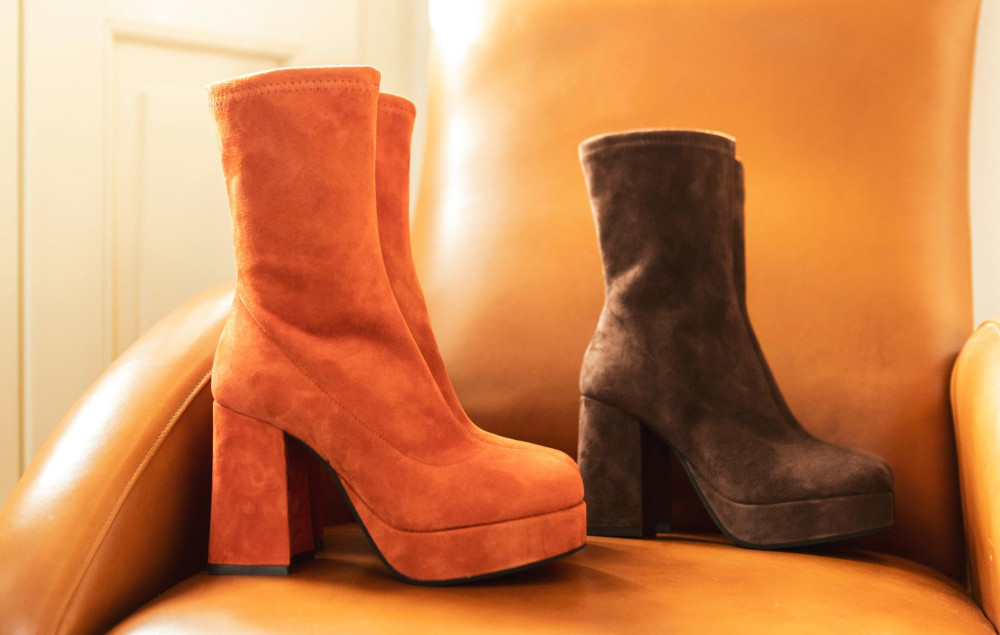 Botines de tacón alto tacón 8 cm naranja ante