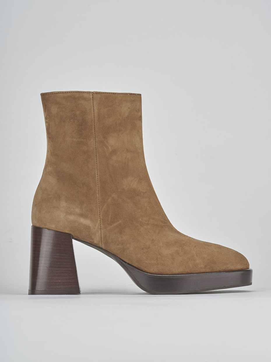 High heel ankle boots heel 6 cm brown suede