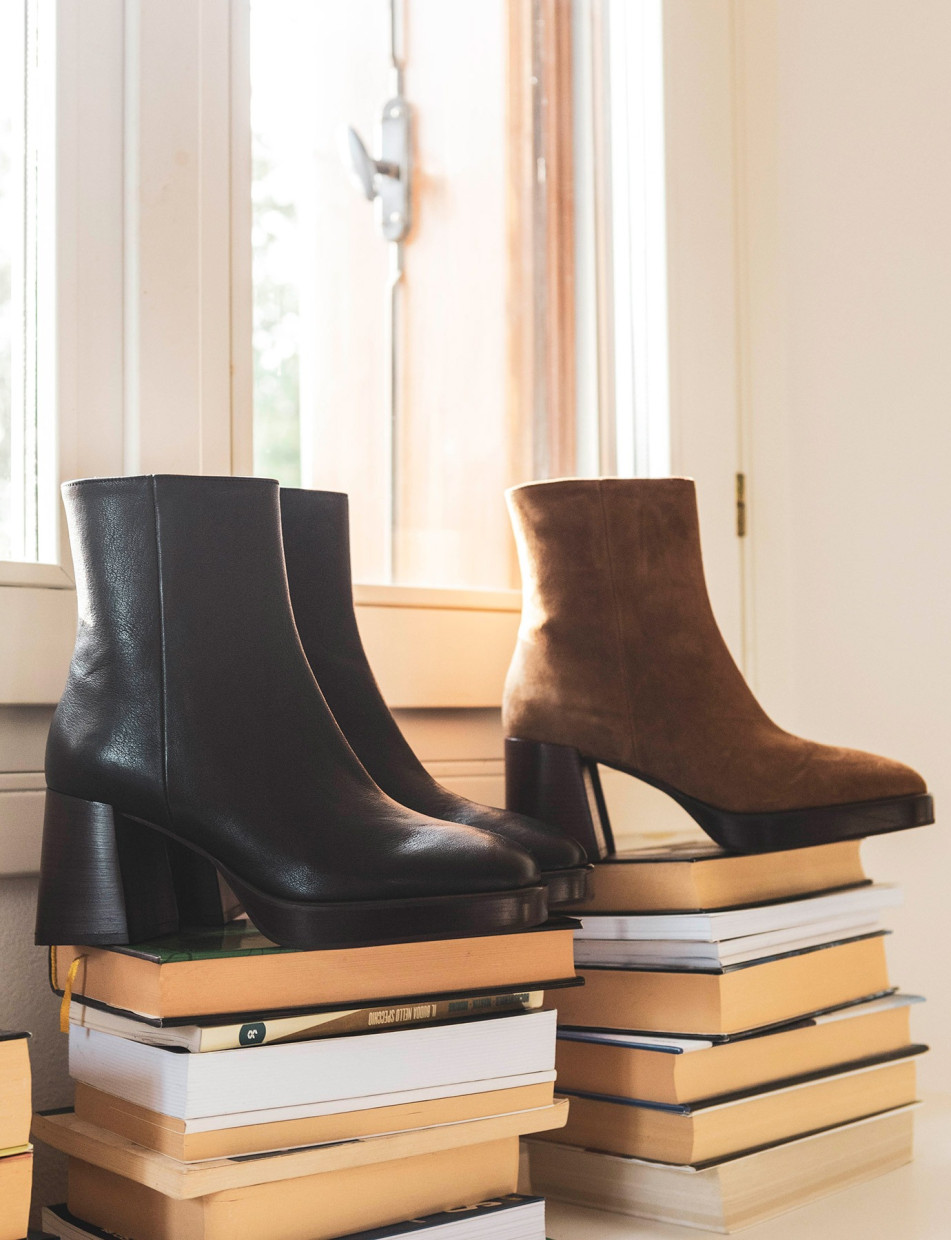 Botines de tacón alto tacón 6 cm negro cuero