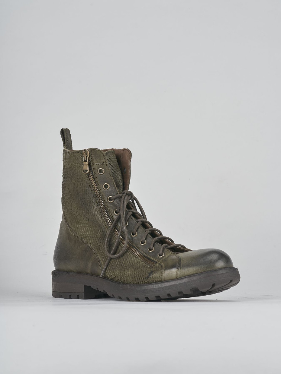 Botas militares tacón 1 cm verde cuero