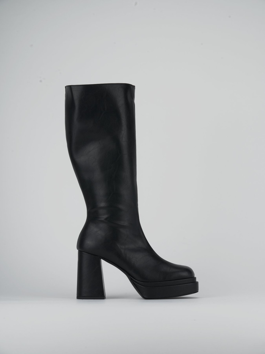 Botas de tacón alto tacón 9 cm negro cuero