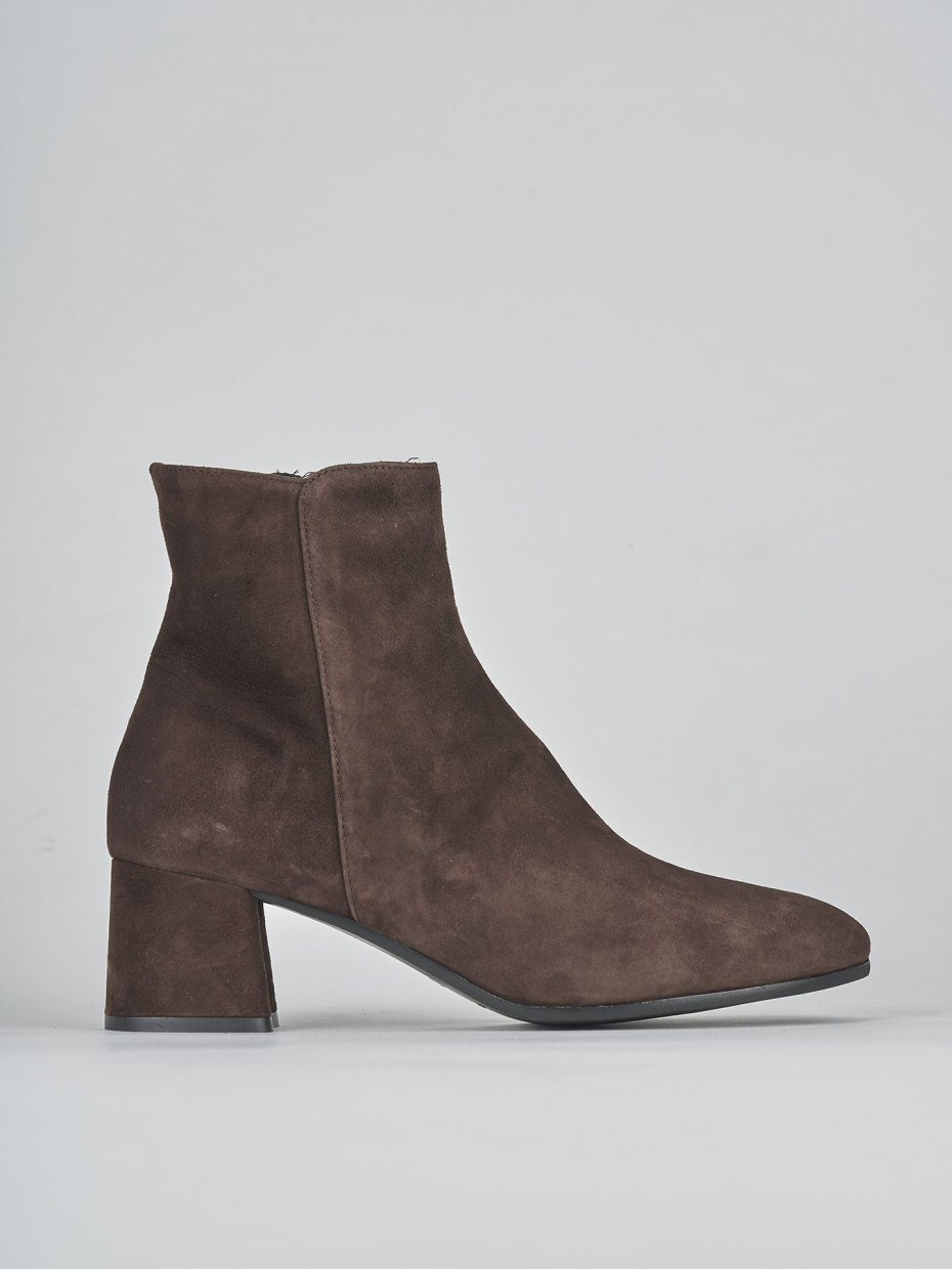 High heel ankle boots heel 6 cm dark brown suede