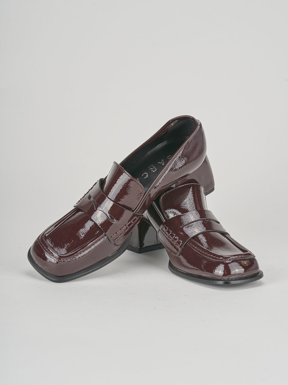 Mocasines tacón 4 cm burdeos cuero