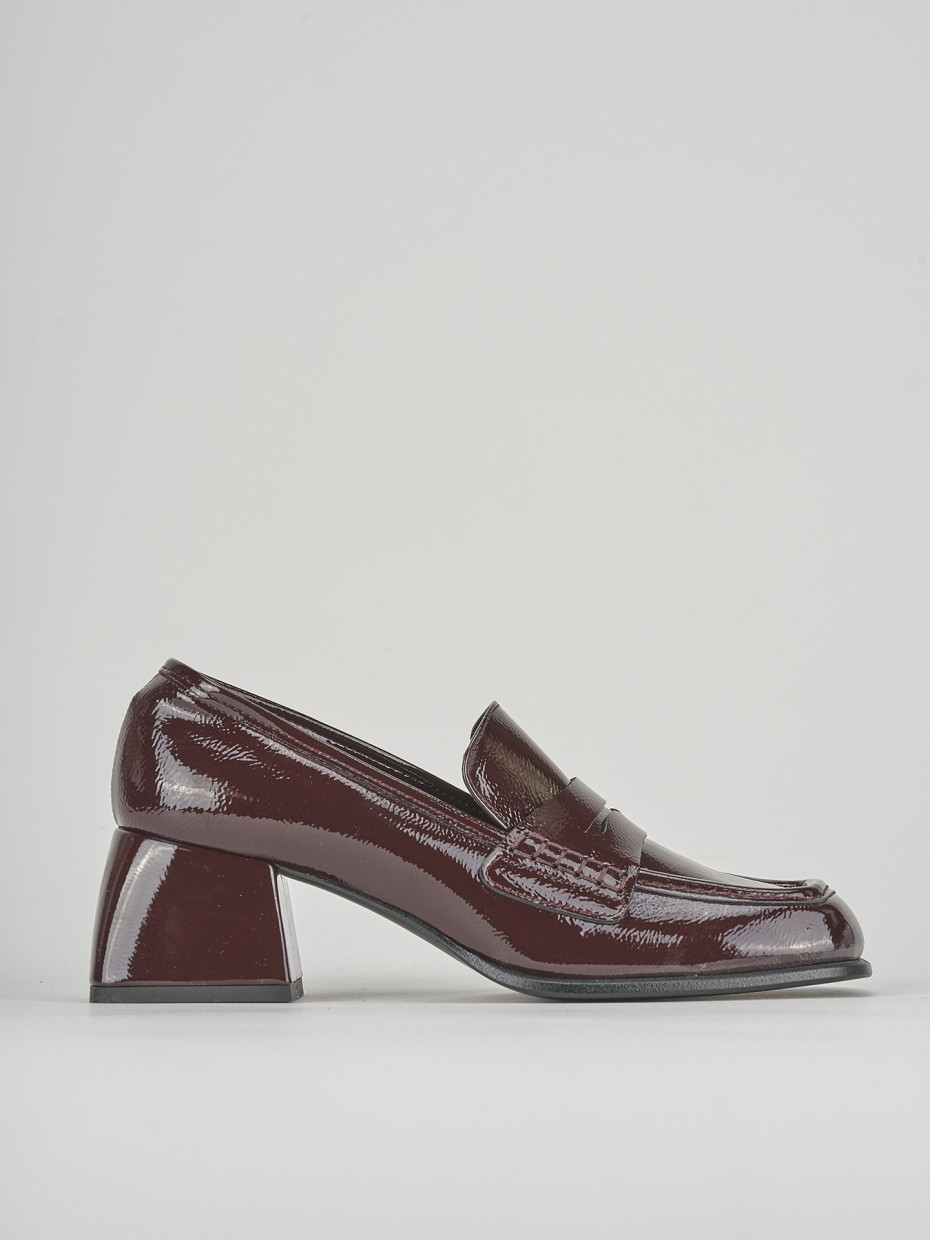 Mocasines tacón 4 cm burdeos cuero