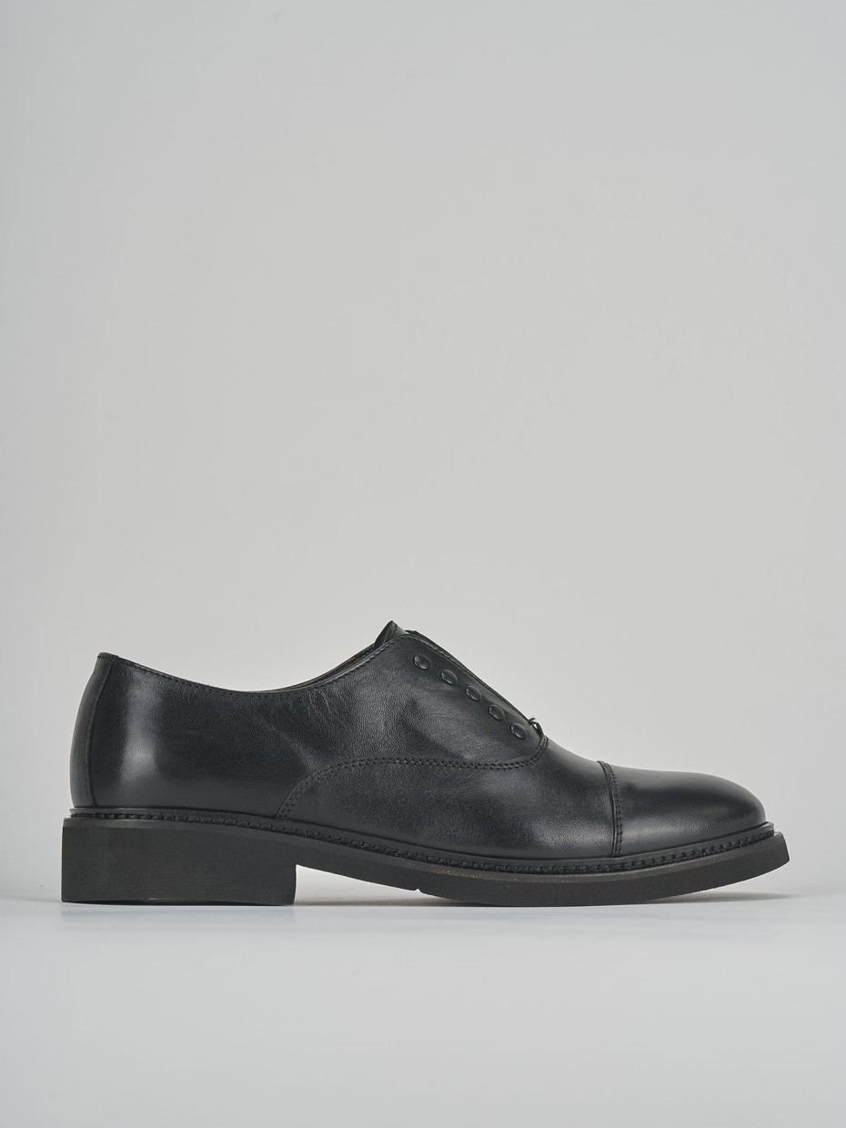 Zapatos de cordones tacón 1 cm negro cuero