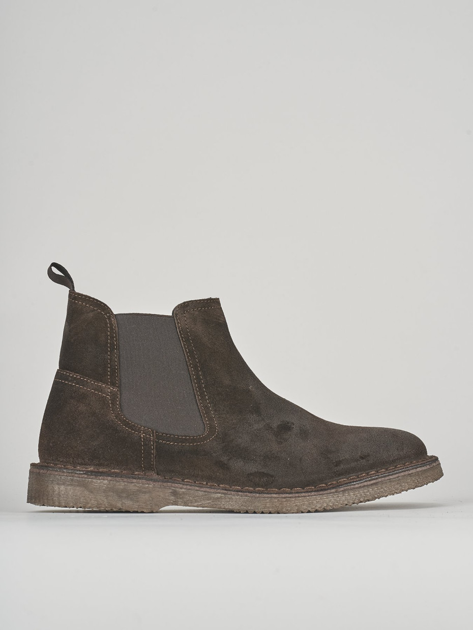 Botines tacón 1 cm marrón oscuro ante