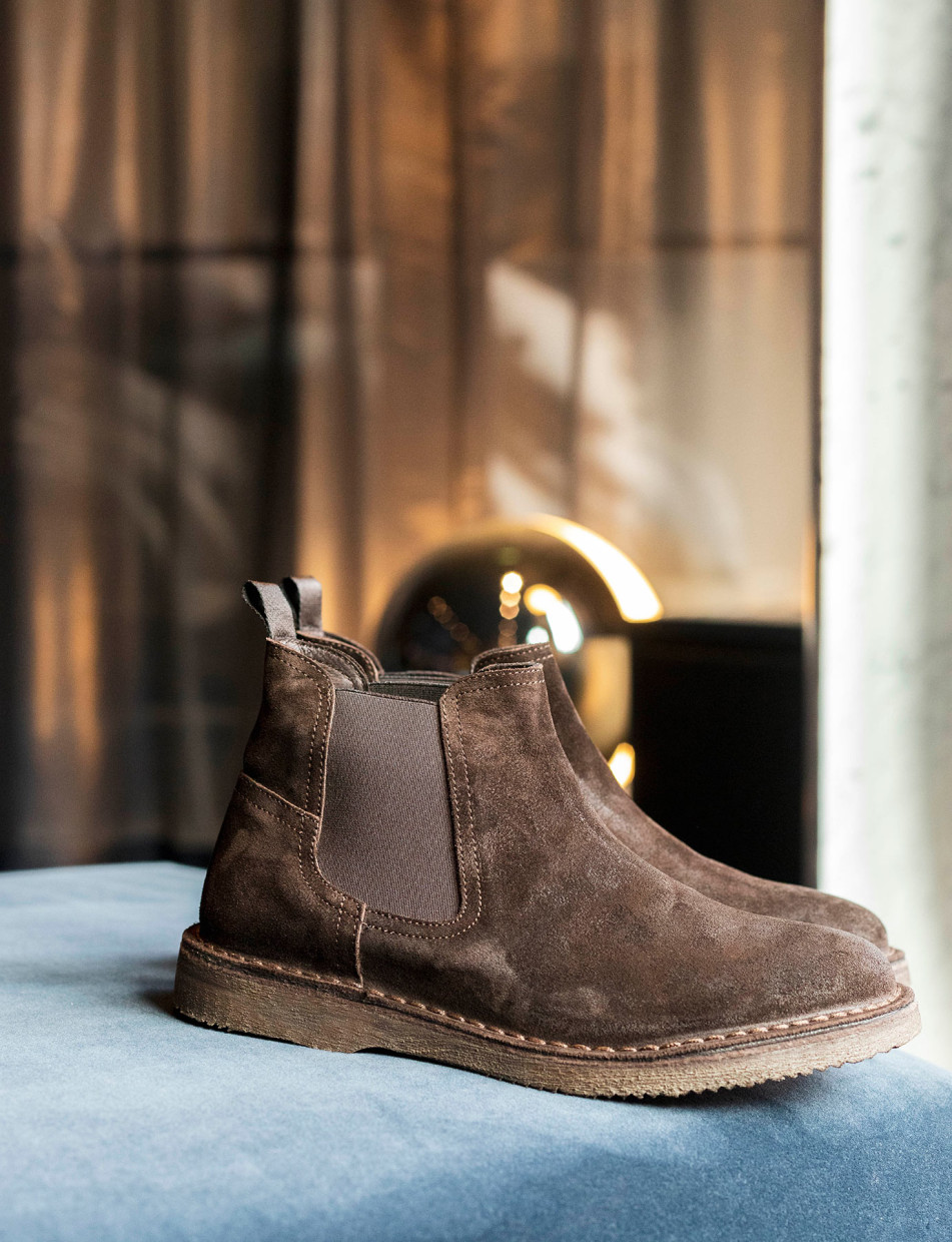Botines tacón 1 cm marrón oscuro ante