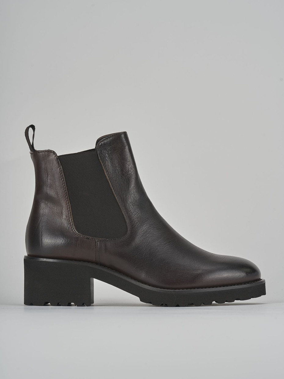 Botines de tacón alto tacón 5 cm marrón oscuro cuero