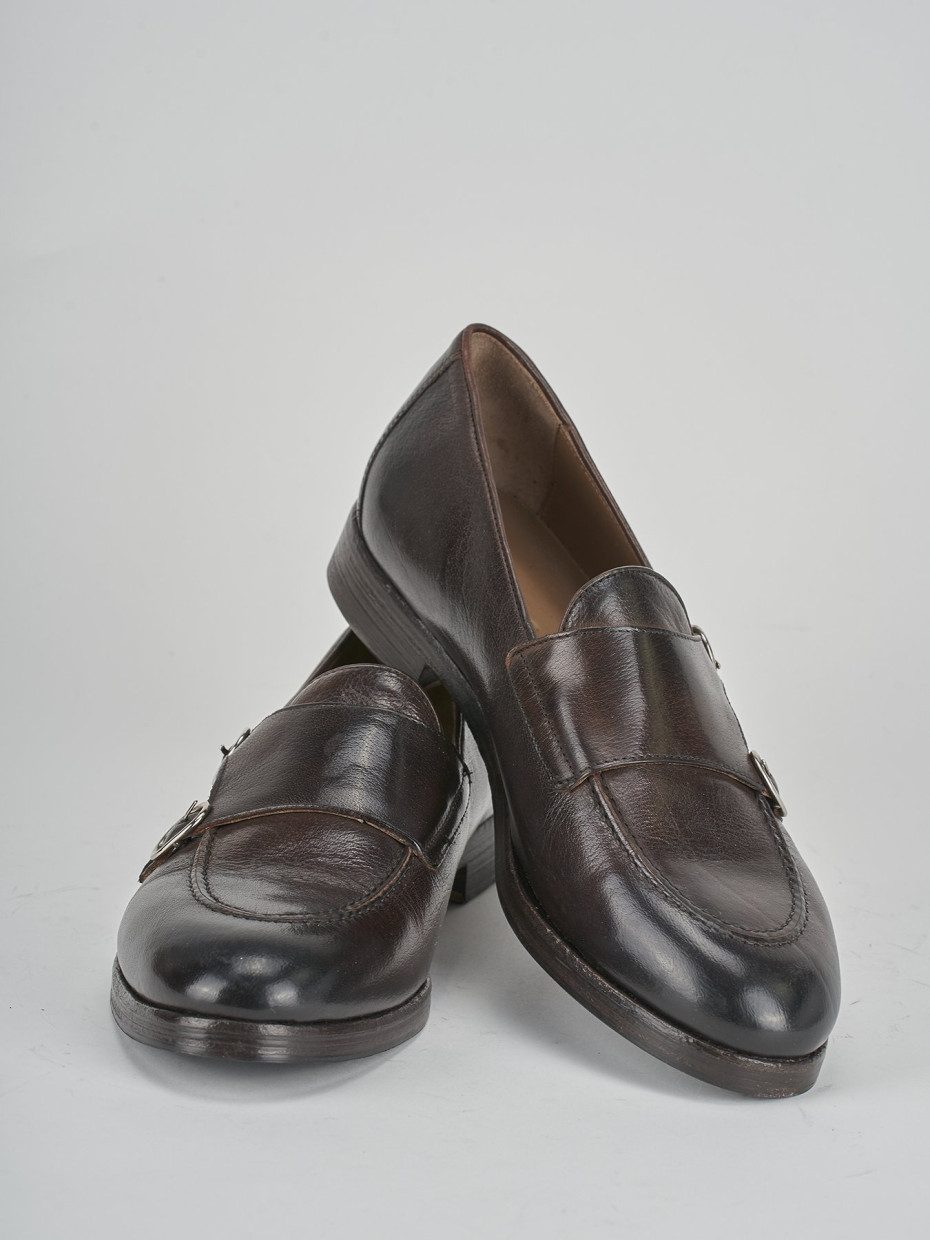 Mocasines tacón 2 cm marrón oscuro cuero