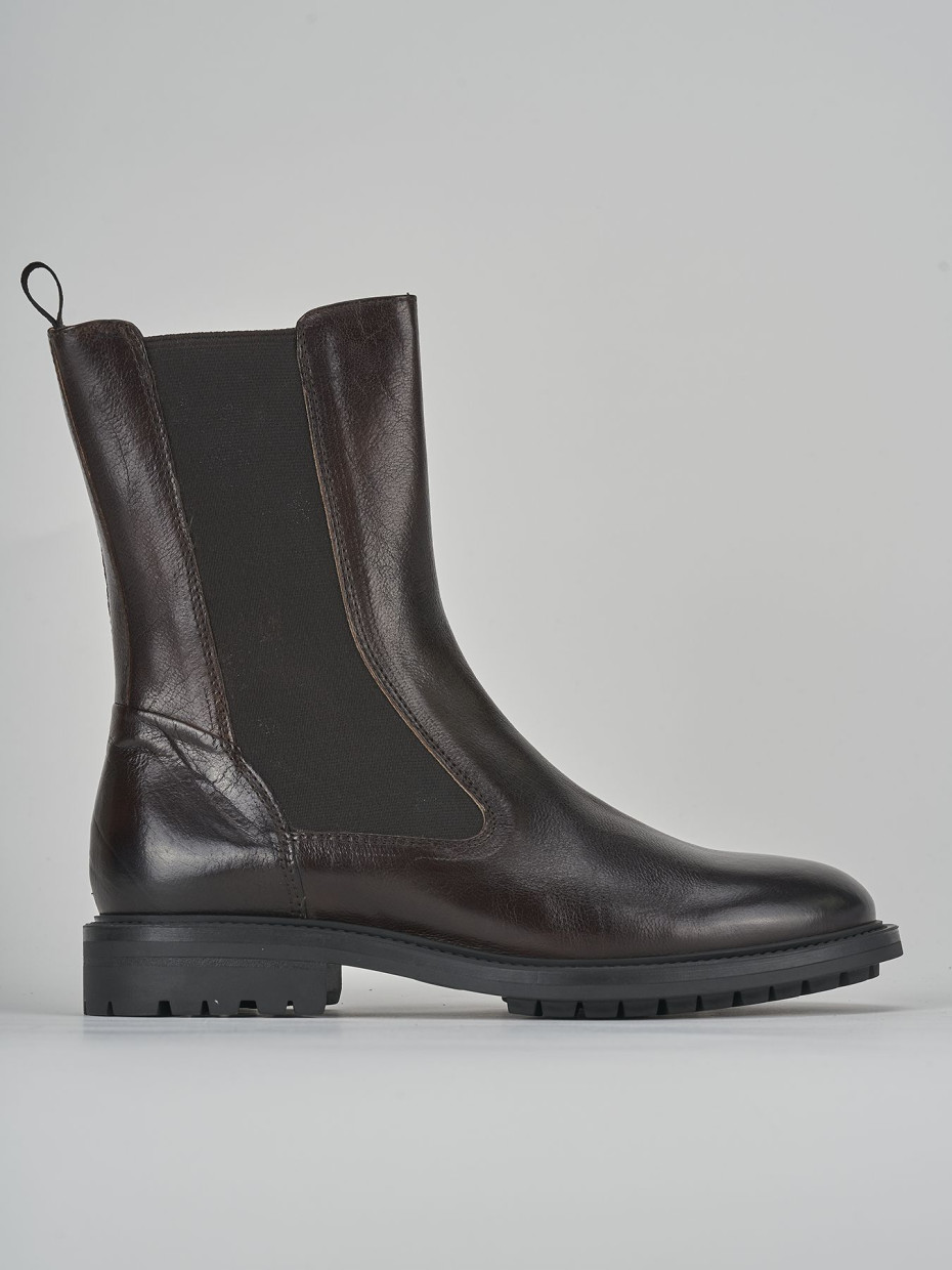Botines de tacón bajo tacón 3 cm marrón oscuro cuero