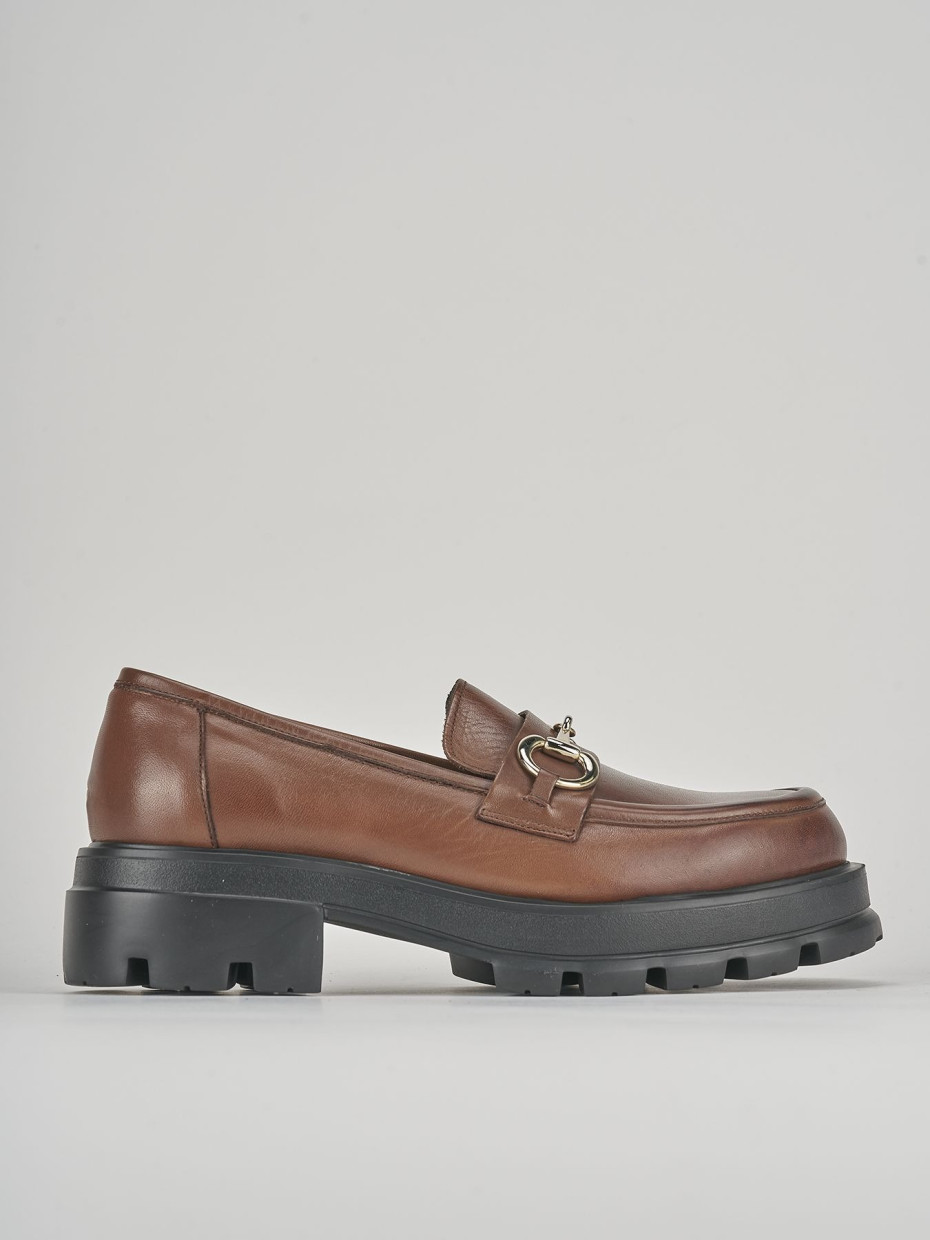 Mocasines tacón 3 cm marrón cuero