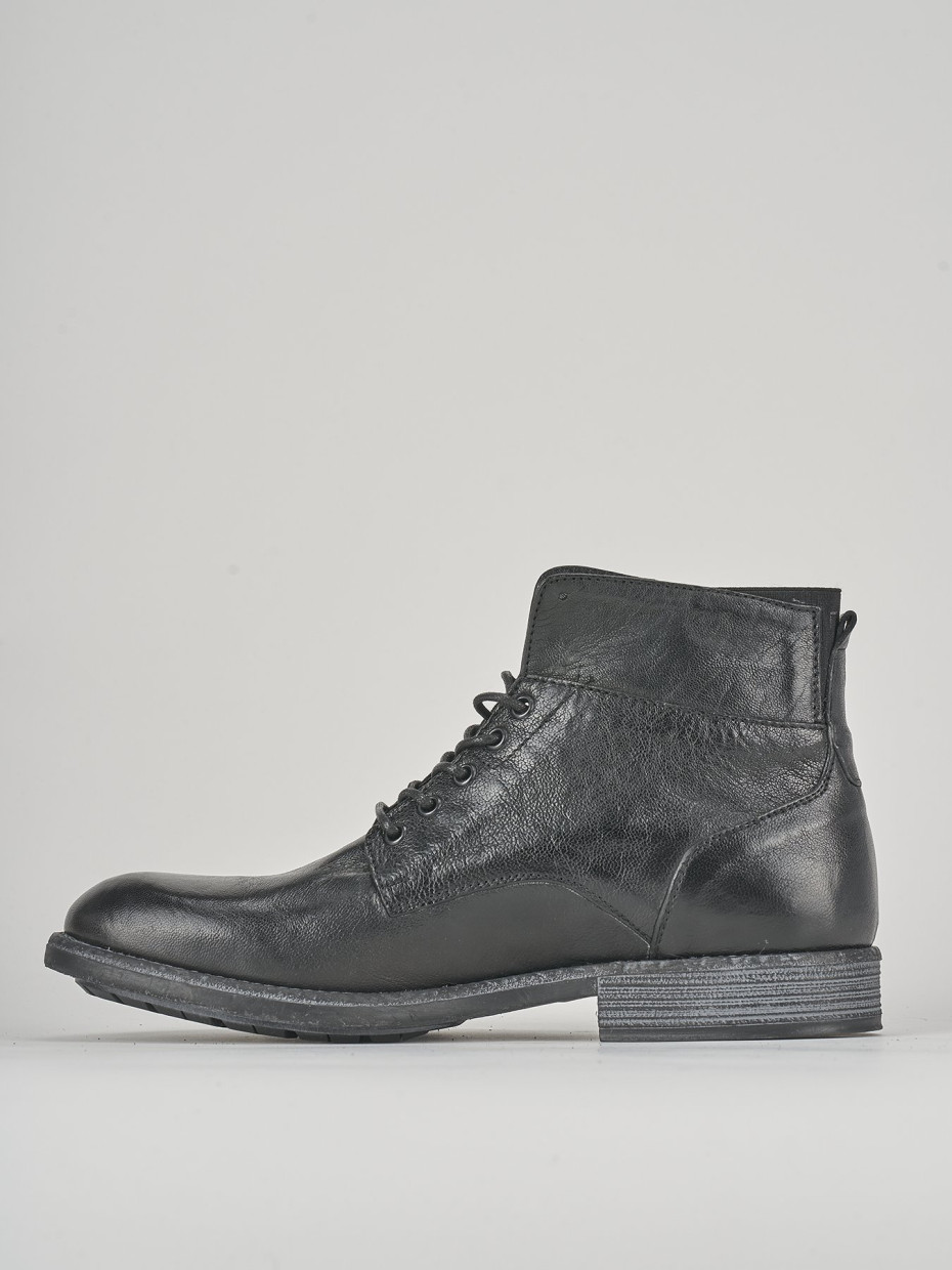 Botas militares tacón 1 cm negro cuero