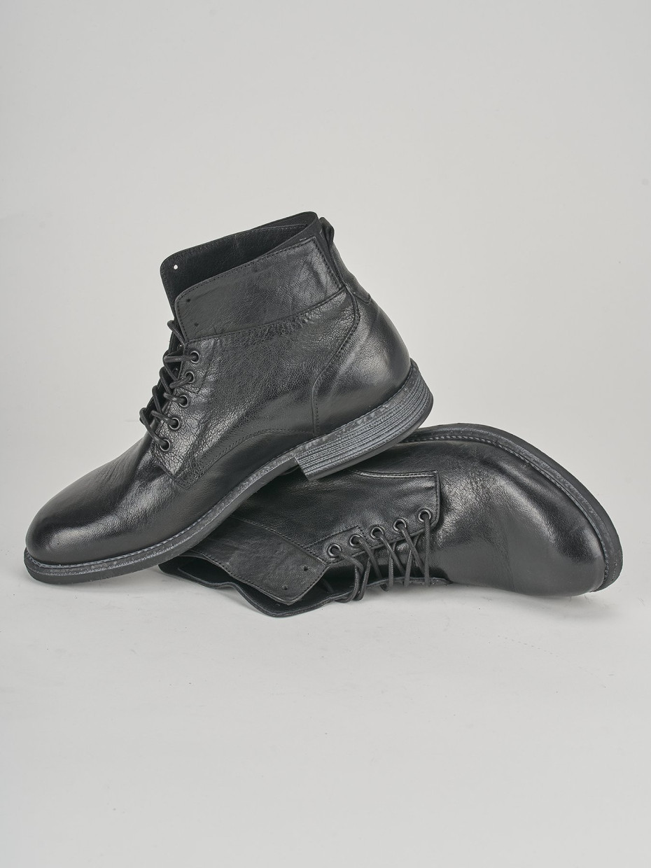 Botas militares tacón 1 cm negro cuero