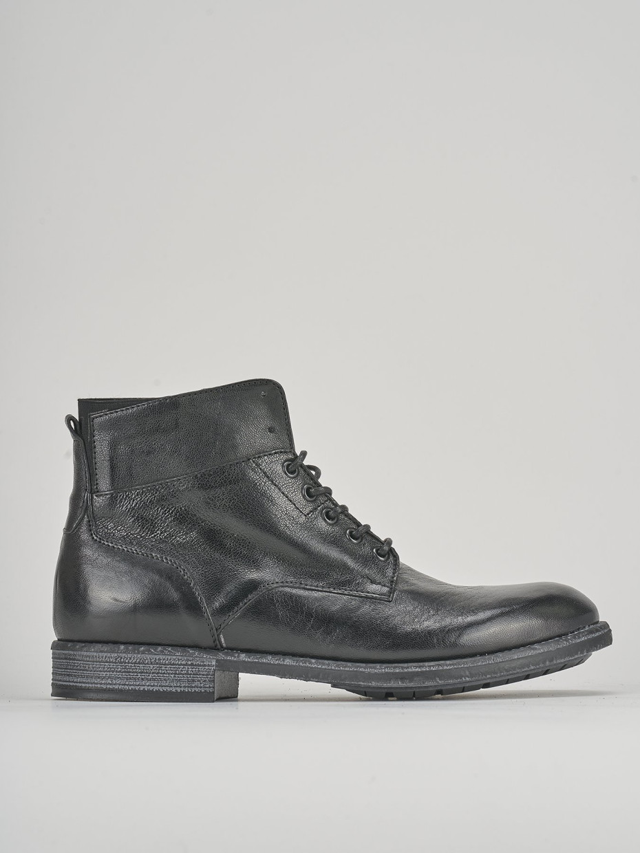 Botas militares tacón 1 cm negro cuero