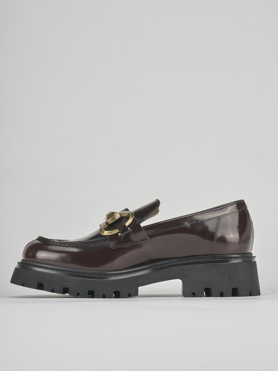 Mocasines tacón 3 cm marrón oscuro cuero
