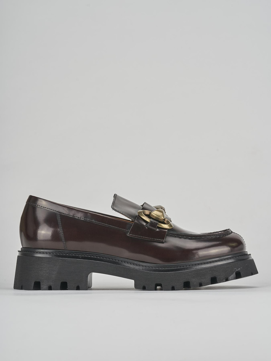 Mocasines tacón 3 cm marrón oscuro cuero