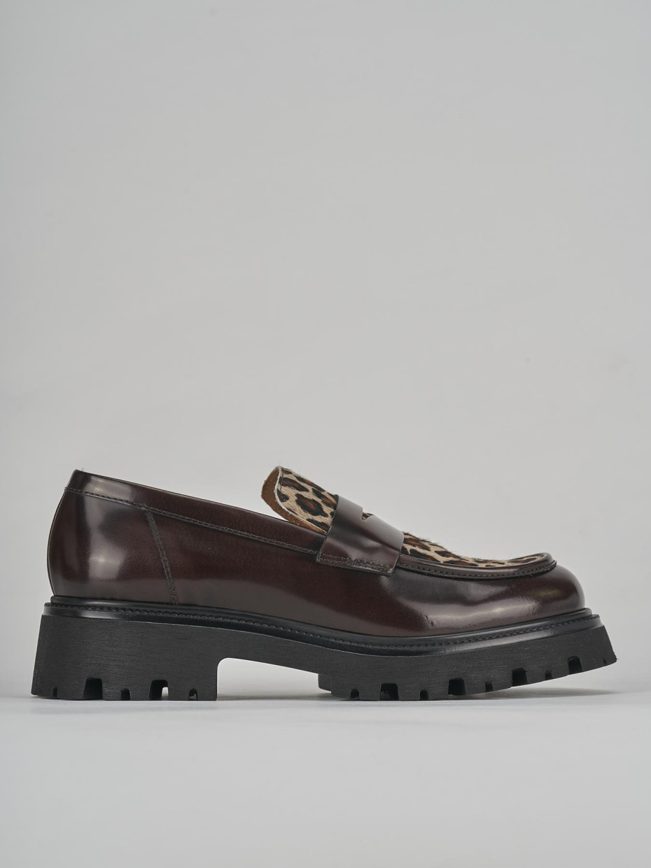 Mocasines tacón 2 cm marrón oscuro cuero