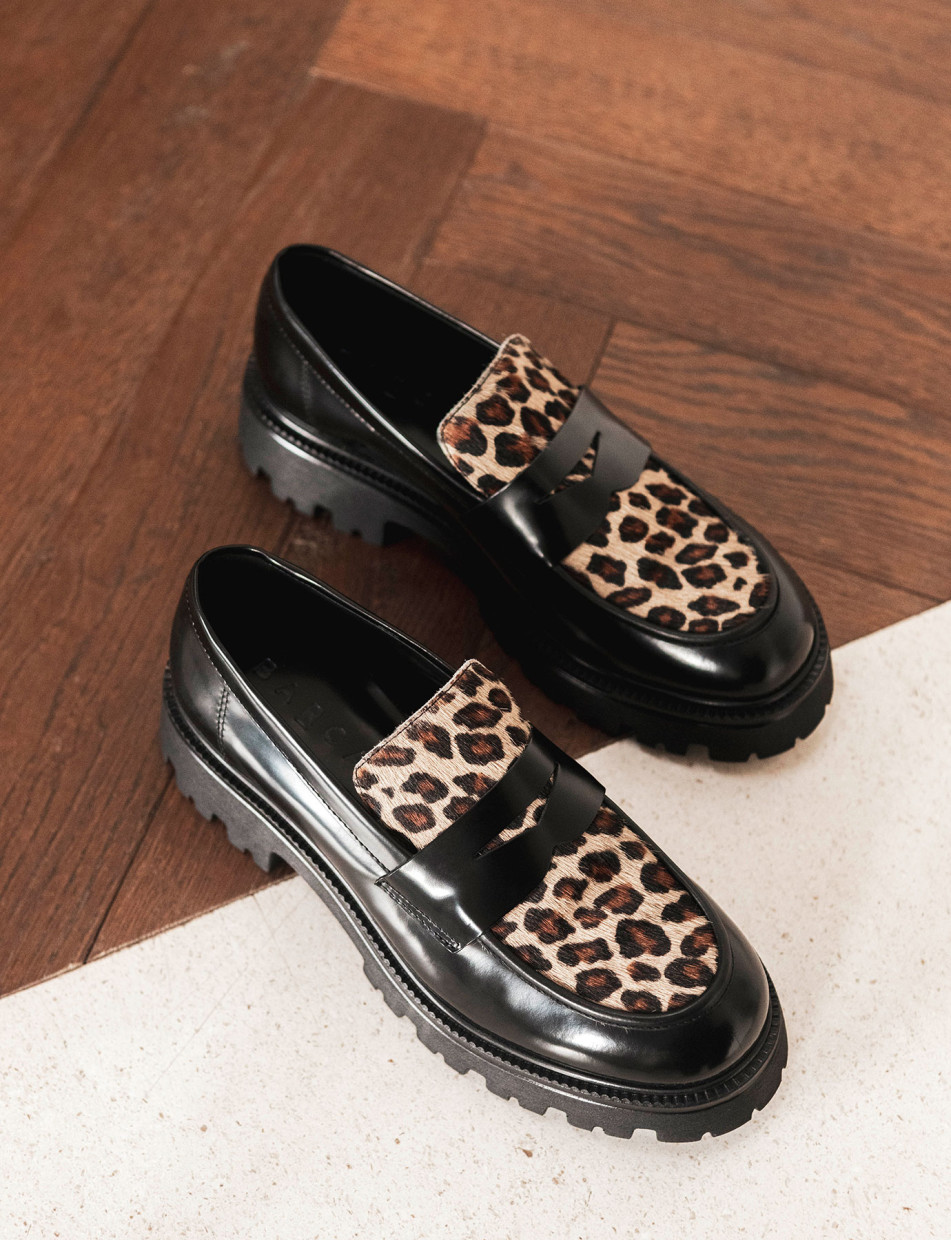Mocasines tacón 2 cm negro cuero