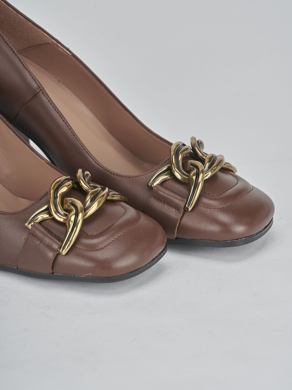 Zapatos de salón tacón 8 cm marrón oscuro cuero