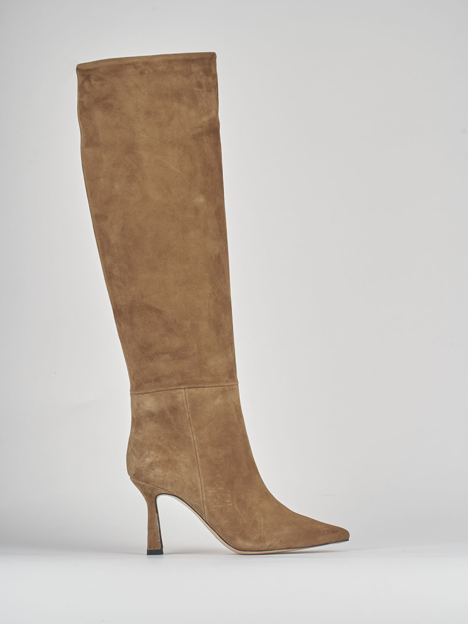 Botas de tacón alto tacón 9 cm marrón ante