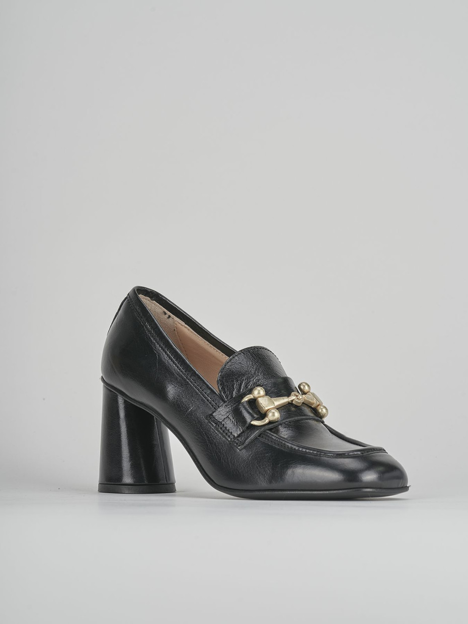 Mocasines tacón 5 cm negro cuero