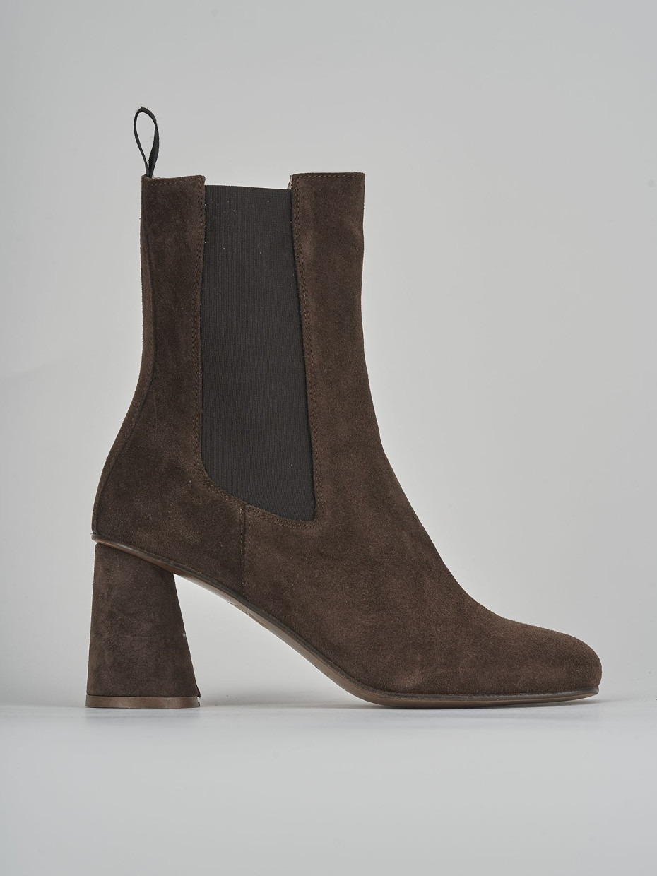 Botines de tacón alto tacón 7 cm marrón oscuro ante