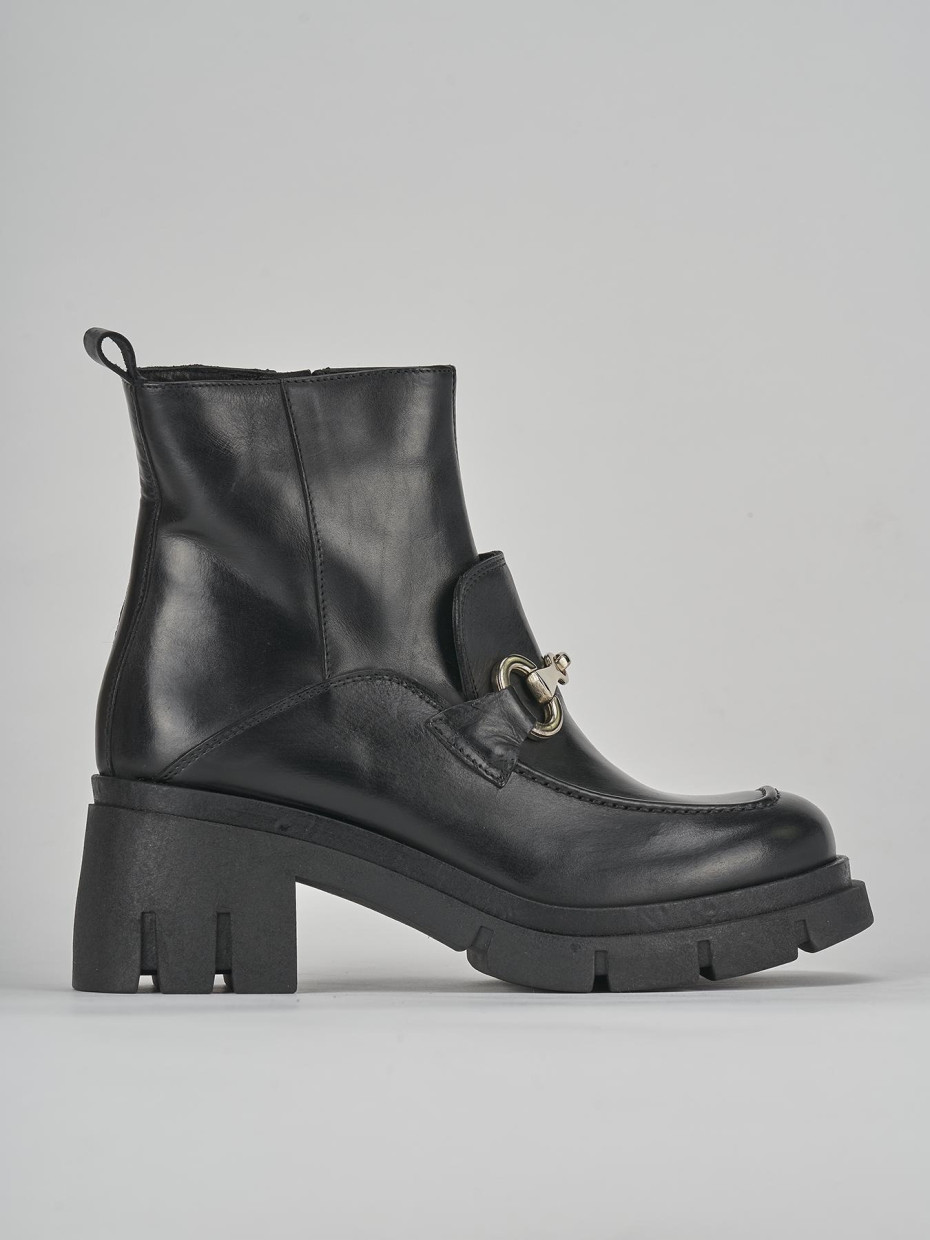 Botines de tacón alto tacón 5 cm negro cuero