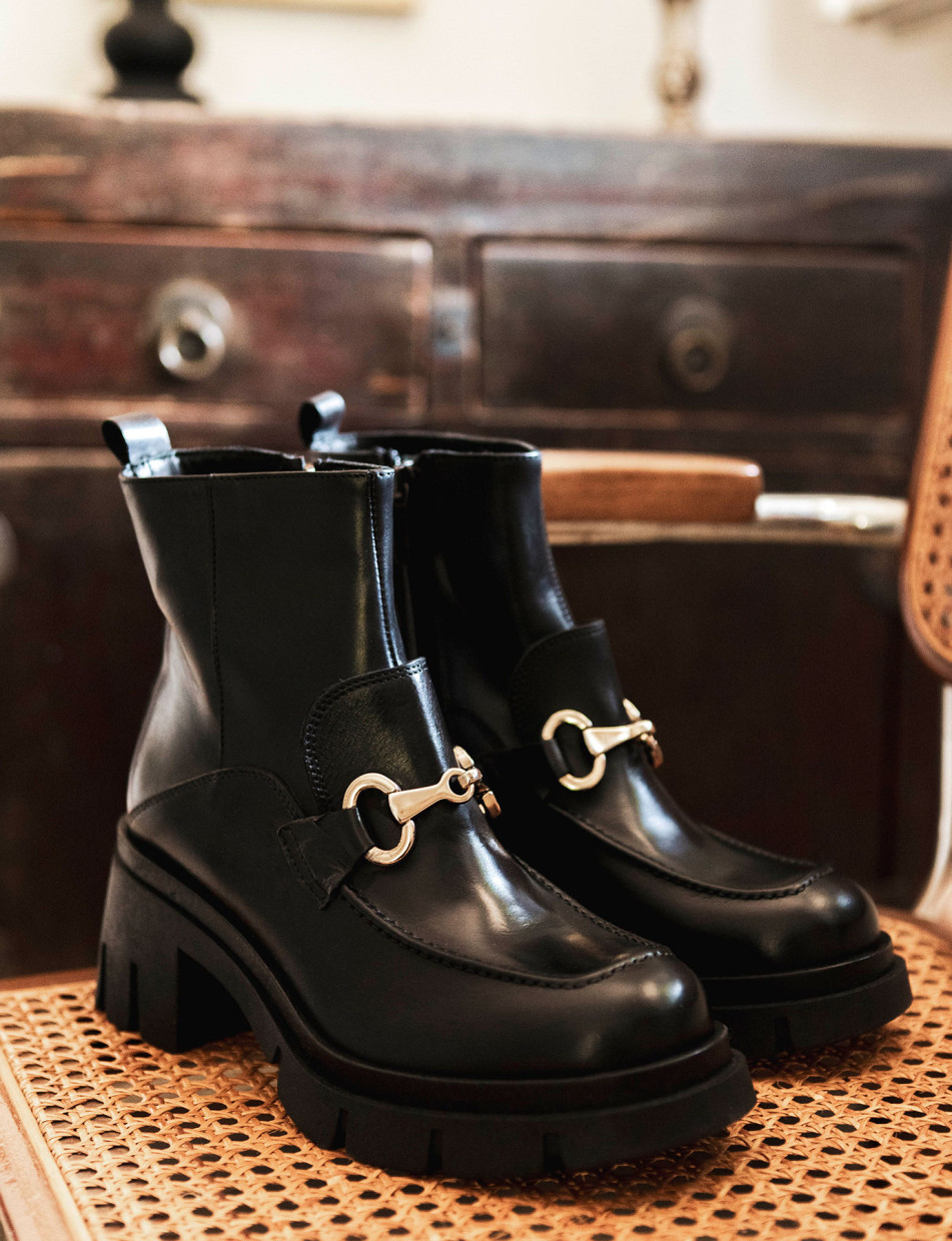 Botines de tacón alto tacón 5 cm negro cuero
