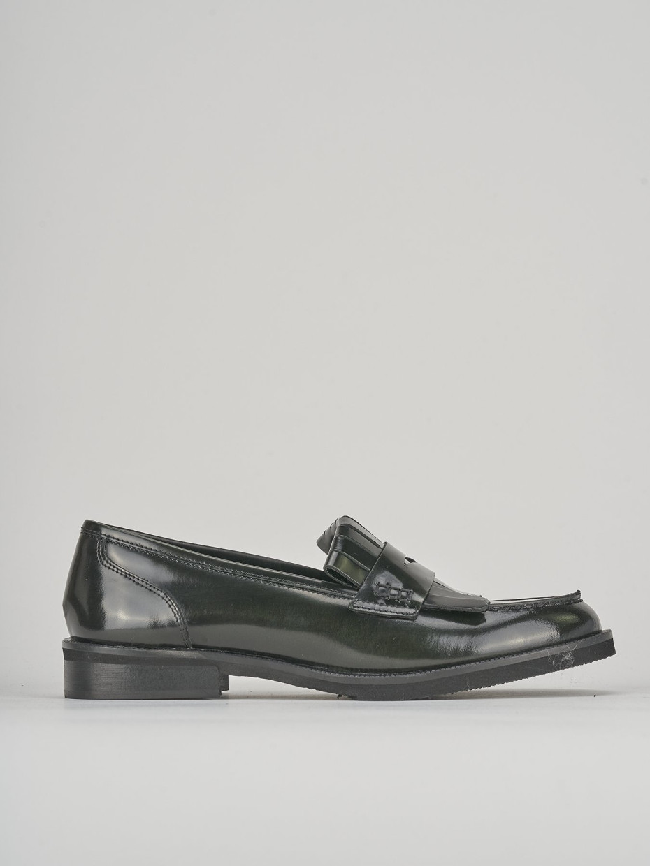 Mocasines tacón 3 cm verde cuero